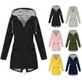 thumbnail image 1 of Dazajoo Womens Waterproof Hooded Raincoat with Striped Lining Zipper Pockets Lightweight Hooded Jacket,Army Green,M, 1 of 1