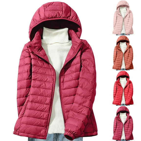 Dazajoo Womens Winter Down Jacket Plus Size Lightweight Packable Puffer Coats Warm Hooded Windbreaker,Wine,XXXXL