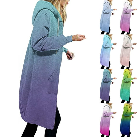 Dazajoo Zip Up Hoodie Women Long Sleeve Knee Length Jackets Fall Winter Fleece Lined Sweatshirts with Pockets,Hot Pink,XXL