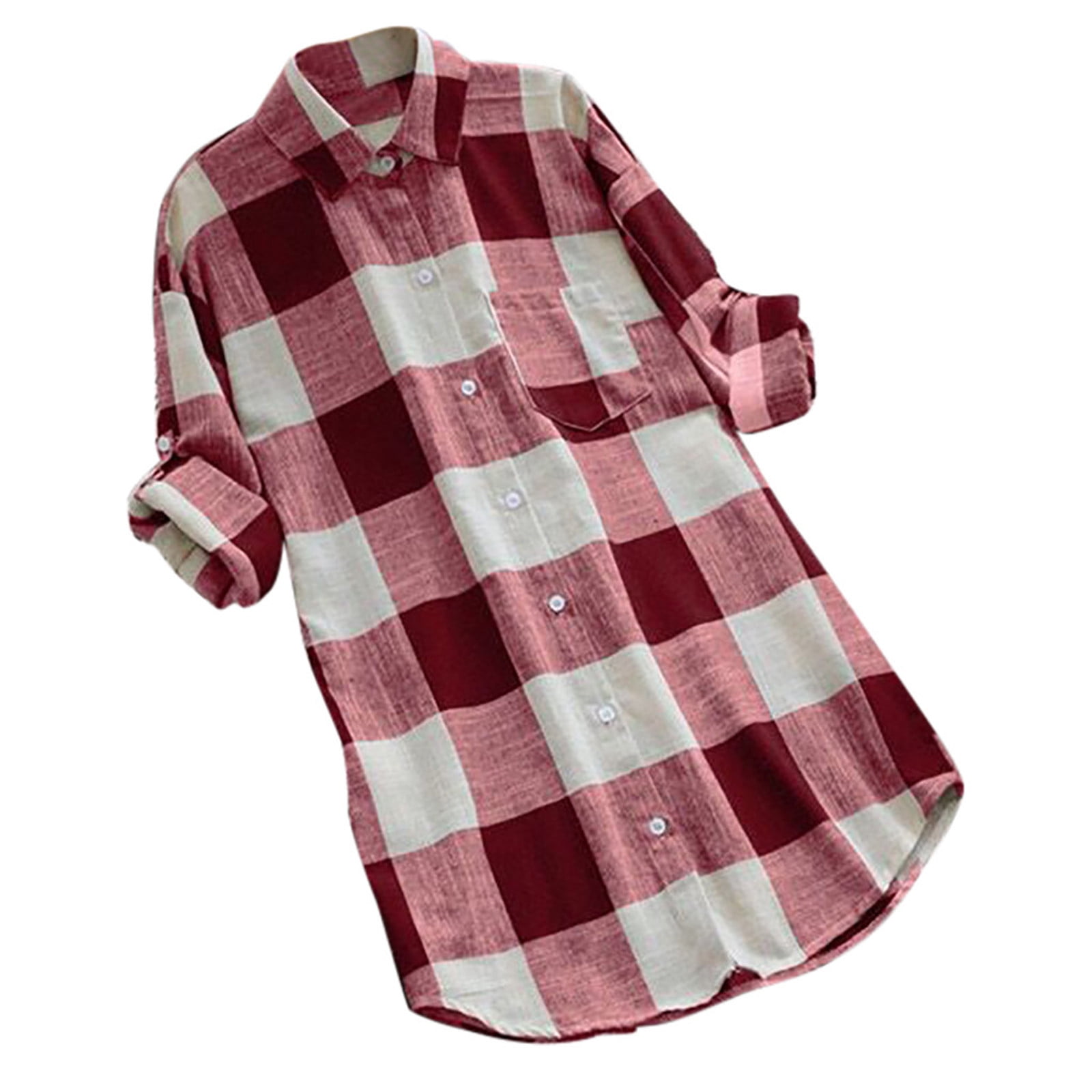 Dazajoo Plus Size Long Sleeve Plaid Shirts for Women 2024 Fall Trendy ...