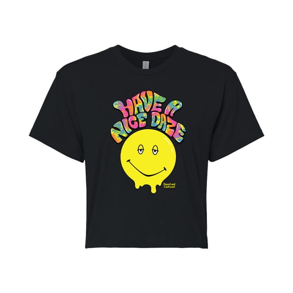 Dazed & Confused - Dazed Smiley Face; Have A Nice Daze - Juniors Cropped Cotton Blend T-Shirt