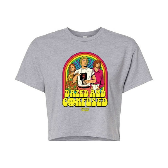 Dazed and Confused - Retro Rainbow & Psychedelic Colors - Juniors Cropped Cotton Blend T-Shirt