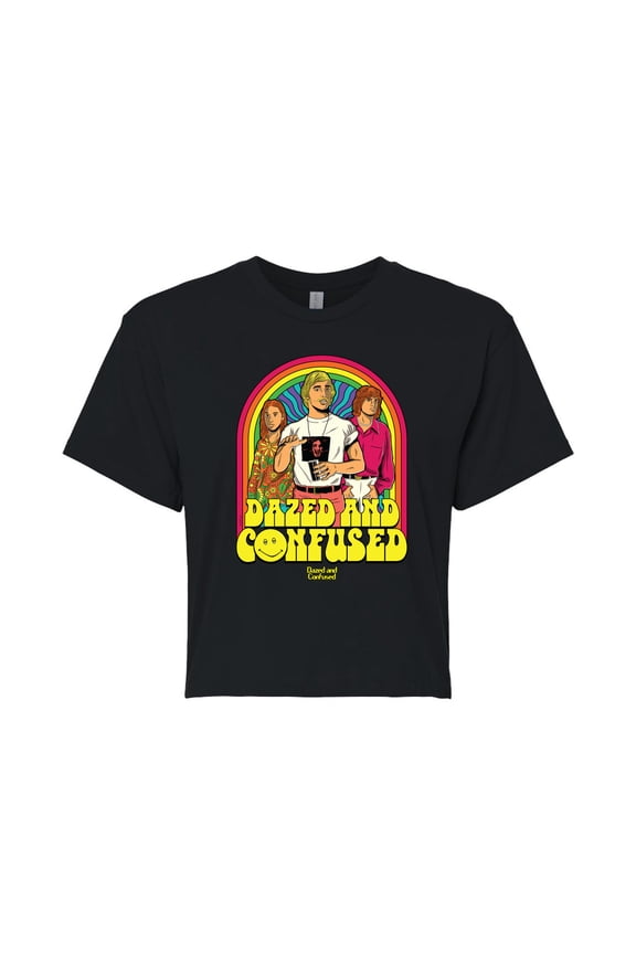 - Retro Rainbow & Psychedelic Colors - Juniors Cropped Cotton Blend T-Shirt