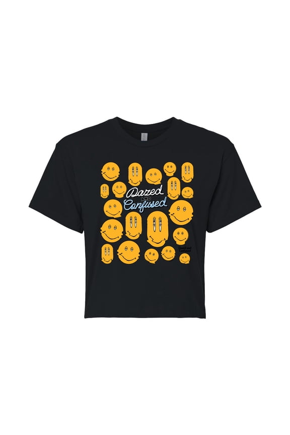 - Smiley Face Dazed and Confused - Juniors Cropped Cotton Blend T-Shirt