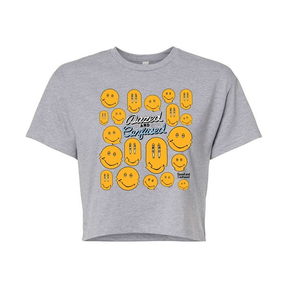 Dazed and Confused - Smiley Face Dazed and Confused - Juniors Cropped Cotton Blend T-Shirt