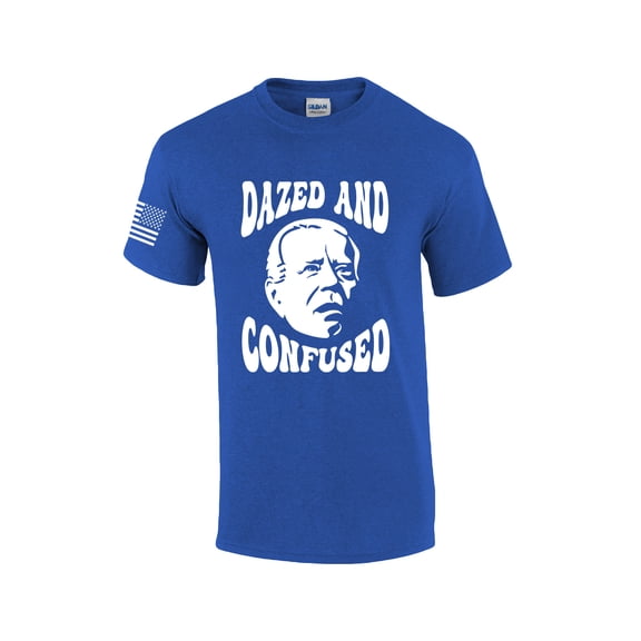 Dazed and Confused Patriotic Funny Men's Short Sleeve T-shirt Graphic Tee With Flag Sleeve-Heather Royal-small