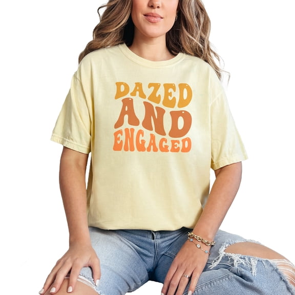 Dazed and Engaged, Engagement, Wedding or Marriage Quote, Groovy Retro Wavy Text, Butter Comfort Colors T-Shirt, 3XL