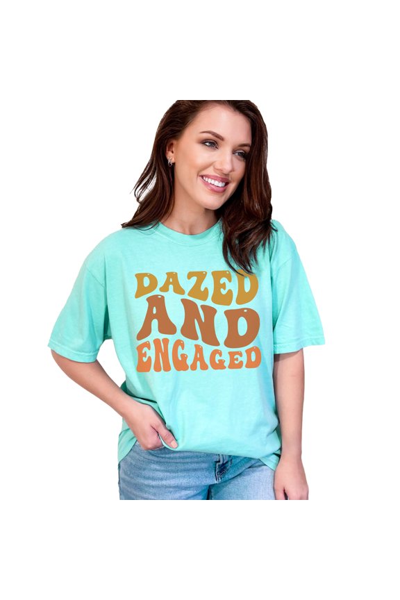 Dazed and Engaged, Engagement, Wedding or Marriage Quote, Groovy Retro Wavy Text, Chalky Mint Comfort Colors T-Shirt, Small