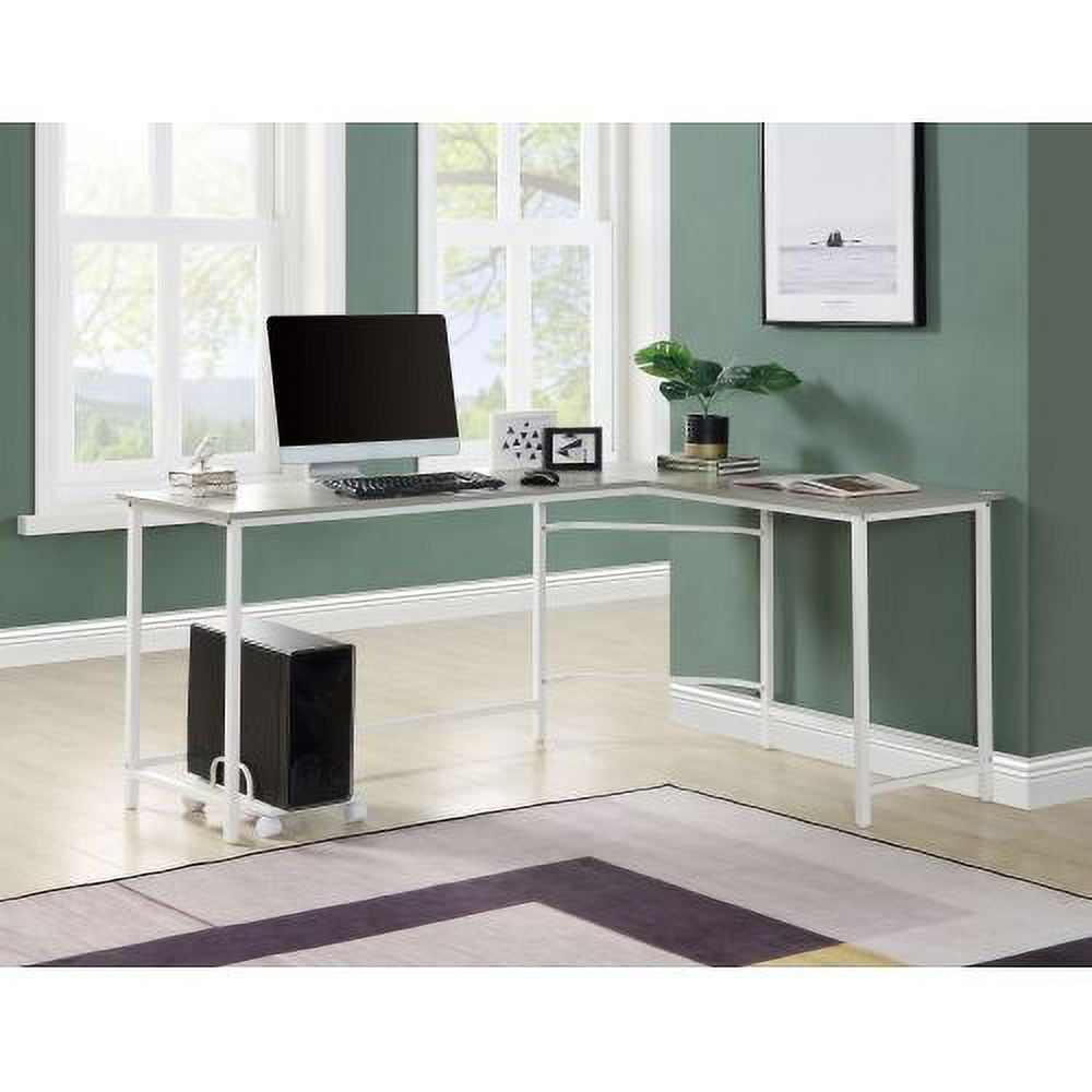 L-Shaped White Wooden Corner Desk with USB Port and Filing Cabinet