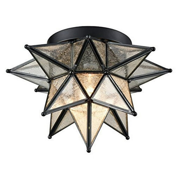 Dazhuan Moravian Star Light Flush Mount Celing Light Seeded Glass Shade Boho Moroccan Ceiling Lamp for Kitchen Foyer, 1-Light