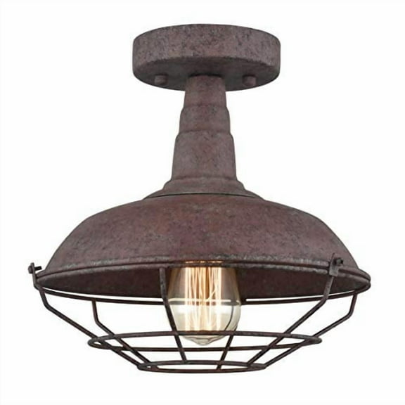 Dazhuan Rustic Semi-Flush Ceiling Lights Metal Barn Wire Cage in Rust Finish for Foyer Kitchen Mudroom, 1-Light