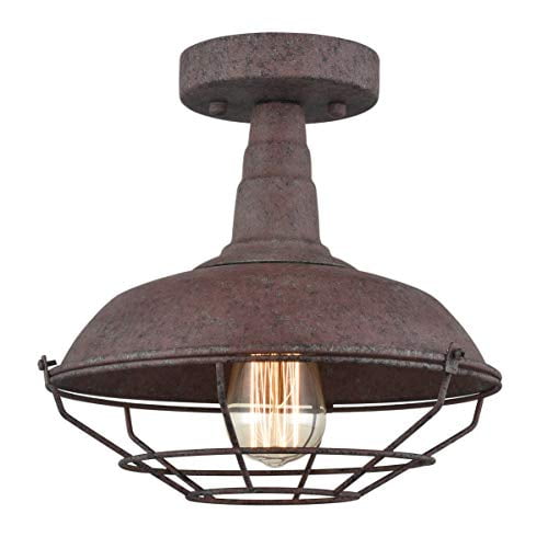 Rustic Copper Metal Barn Style Semi-Flush Mount Ceiling Light