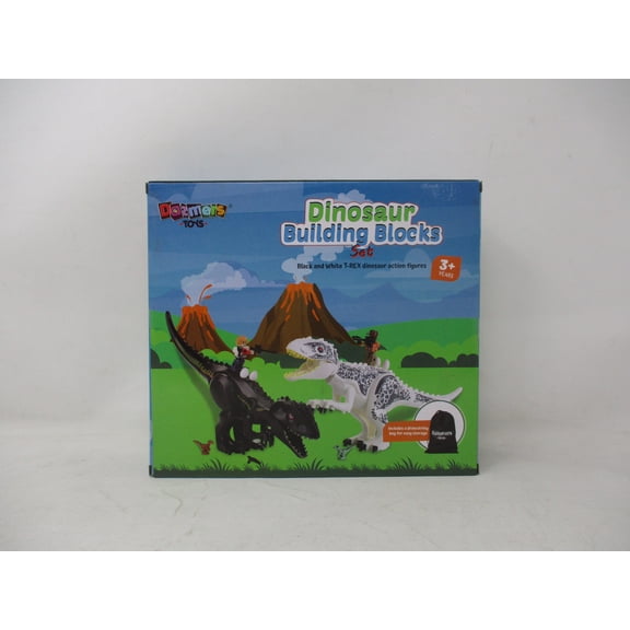 Dazmers Dinosaur Building Blocks Set of 2 Black and White T-REX Dinosaur Action Figures