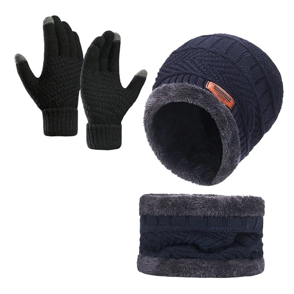 Daznico 3 Pieces Winter Knitted Accessory Set, Lined Beanie, Neck Warmer and Touchscreen Gloves, Thermal Warm Gear for Cold Weather Outdoor Use