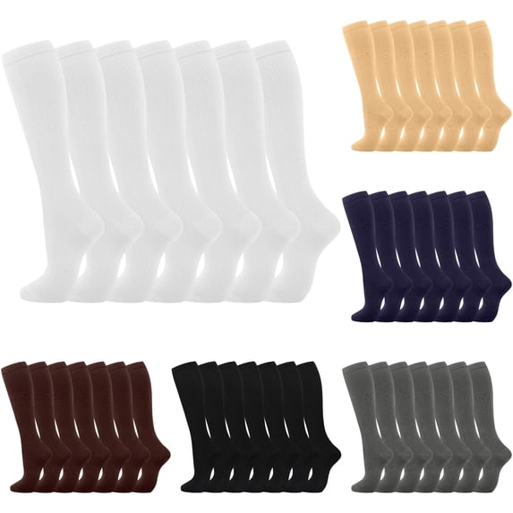 Daznico 7-Packs Unisex Knee High Compression Socks Ribbed Stretch Leg Support Breathable Athletic Running Cycling Daily Circulation Socks