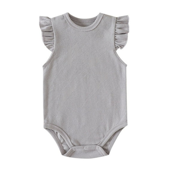 Daznico Baby Girls Ruffle Short Sleeve Bodysuit Solid Casual Plain Blouse Top Romper Knitted Outfits Clothes,0-3 Months