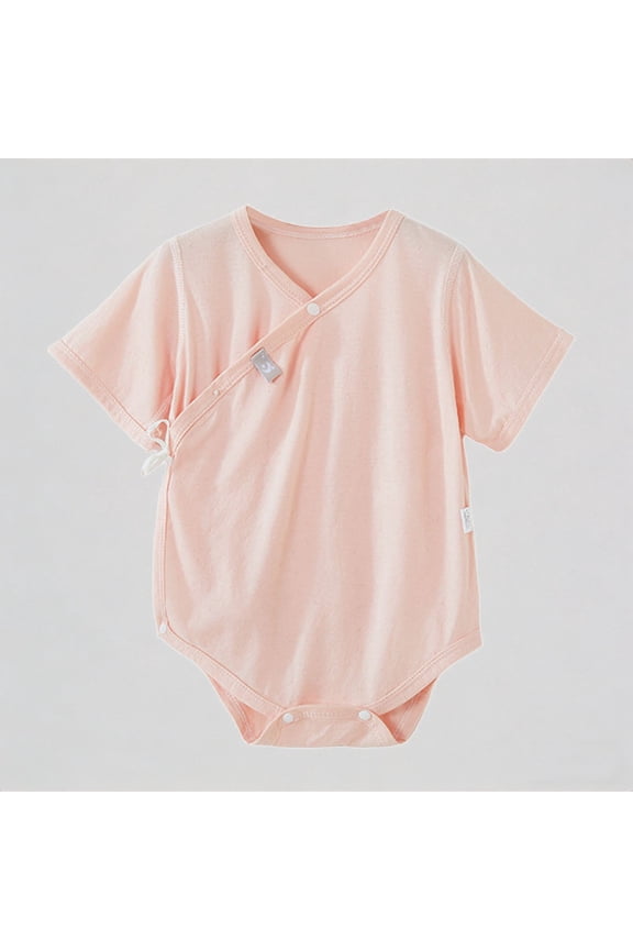 Baby Unisex Kimono Wrap Onesie Peach Solid Color Side Tie Closure Snap Bottom Soft Cotton Breathable for Sleep,0-1 Months