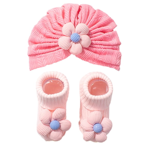 Daznico Baby Wheat Print Hat and Socks Set 2 Piece Floral Cute Adorable Sock Gift Set
