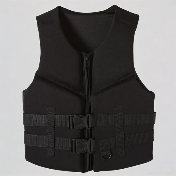 Daznico Black Neoprene Life Vest, High Buoyancy Water Sports Jacket with Double Buckles,L