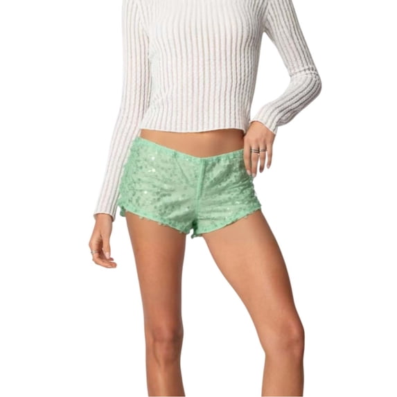 Daznico Bodycon Shorts High Glitter Sequins Stretchy Lifting Party Clubwear Summer Mini Short Pants,Mardi Gras Clothing,S