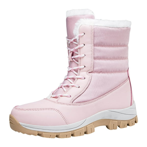 Daznico Boots for Women Women Snow Boots Pattern Solid Color Simple Thickened Warmth Winter Lace Up Comfortable Pink 8.5