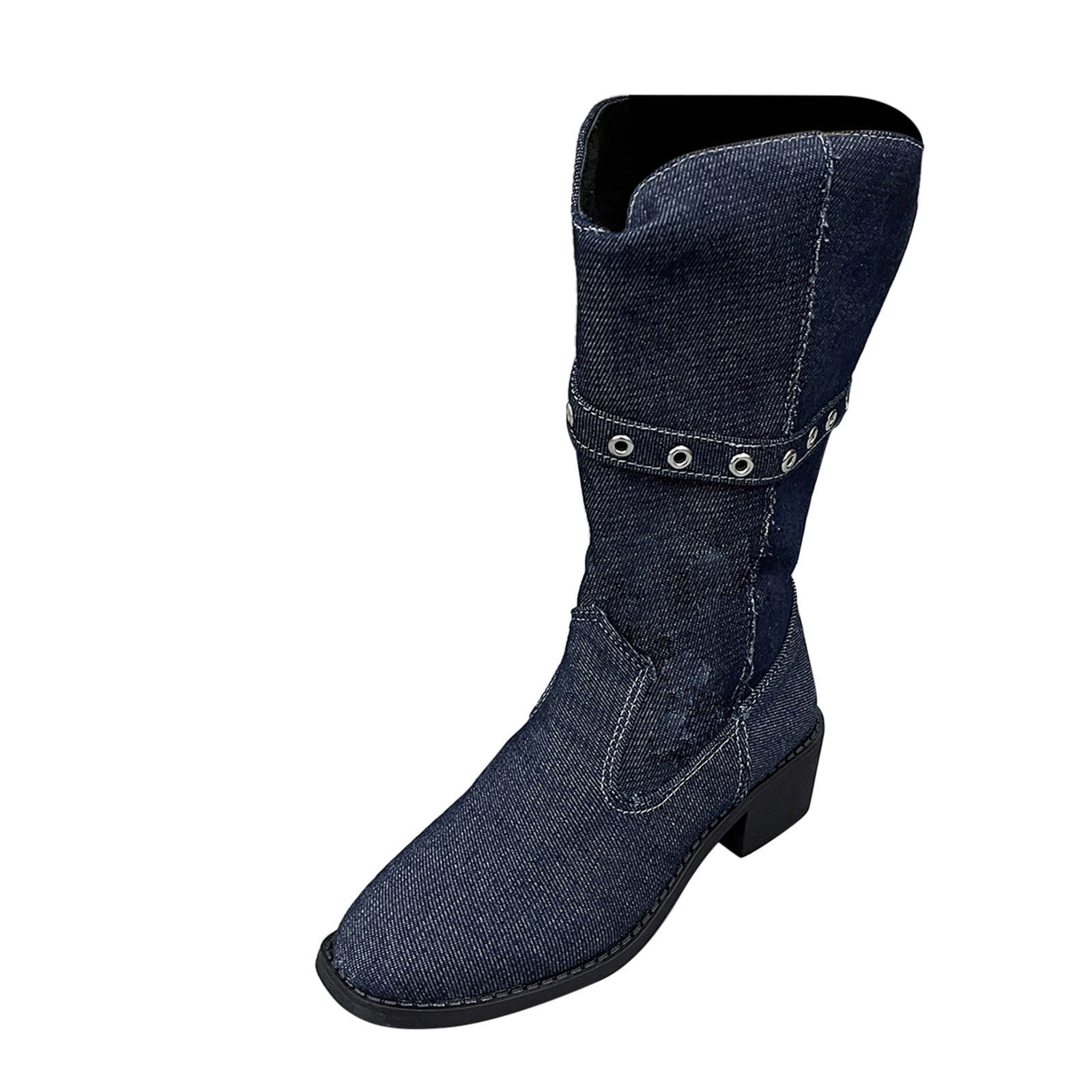 Daznico Boots for Women Womens Retro Solid Denim Buckle Decoration