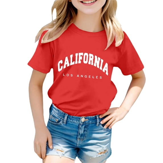Daznico Boy and Girl Casual California Print Round Neck Loose Short Sleeve T Shirt Top,3-4 Years