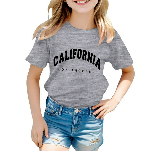 Daznico Boy and Girl Casual California Print Round Neck Loose Short Sleeve T Shirt Top,5-6 Years