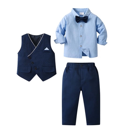 Daznico Boy's Long Sleeved Jacket Shirt Long Pants Bow Tie Gentleman's Suit Set,4-5 Years