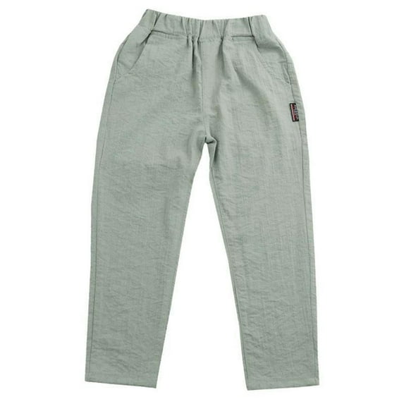 Daznico Boys Linen Pants Long Casual Trousers for Kids Spring Summer Outdoor Play Comfortable Elastic Waist,11-12 Years