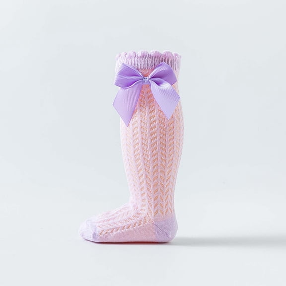 Daznico Breathable Baby Socks Spanish Hollow Knit Mid Calf Socks with Bow for Girls Boys Spring Summer Comfortable Toddler
