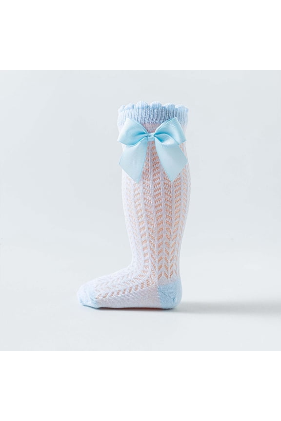 Breathable Baby Socks Spanish Hollow Knit Mid Calf Socks with Bow for Girls Boys Spring Summer Comfortable Toddler