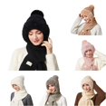 thumbnail image 1 of Daznico Cable Knit Lined Ear Flap Beanie and Ribbed Knit Long Scarf 2 Piece Set Thermal Winter Accessories for Ladies Daily Outdoor Activities in Cold Weather, 1 of 5