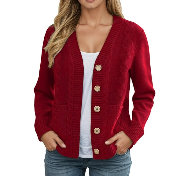 Daznico Cardigan Sweater Coat Long Sleeve Button Down Knit Outerwear for Winter with Textured Design,Sweaters for Women,S