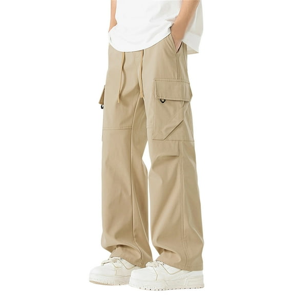 Daznico Cargo Pants for Men - Men's Cargo Pants Lightweight French Work Pants Straight Loose Fit Breathable Casual Trousers for Outdoor Hiking Travel - Sweatpants for Men,Color:Khaki,Size:XL