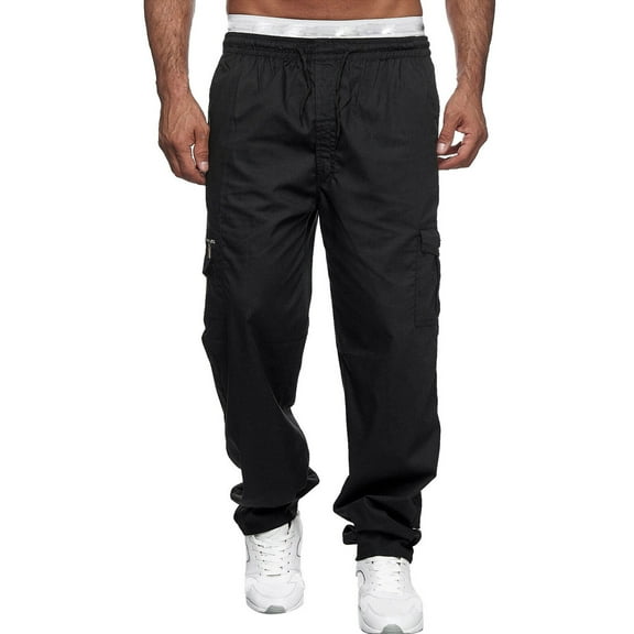 Daznico Cargo Pants for Men - Men's Multi-pocket Pants Straight Leg Overalls Sports Fitness Pants - Sweatpants for Men,Color:Black,Size:L