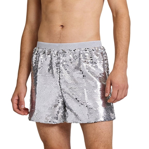 Daznico Casual Glitter Shorts Elastic Waist Loose Fit Streetwear Comfortable Breathable Versatile Daily Wear,Mardi Gras Clothing,S