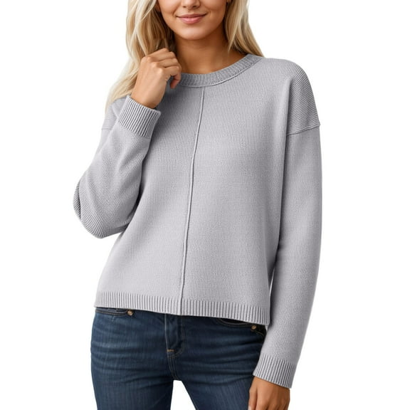 Daznico Casual Knit Sweater Soft Comfortable Loose Fit Long Sleeve Crewneck for Everyday Wear and Versatile Outfits with Modern Minimalist Style,S