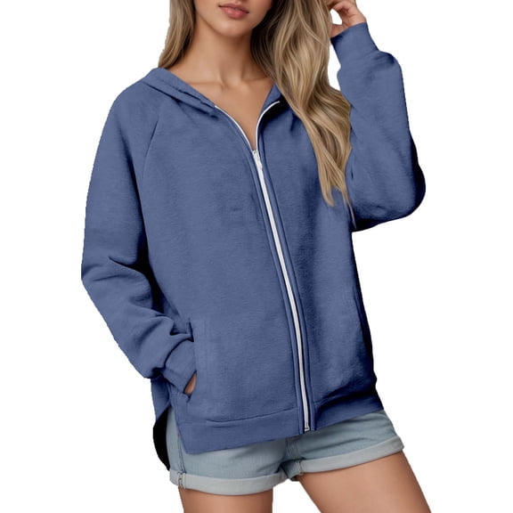 Daznico Casual Long Sleeved Drawstring Hooded Jacket Zipper Hooded Sweatshirt,Sweatshirt for Women,S