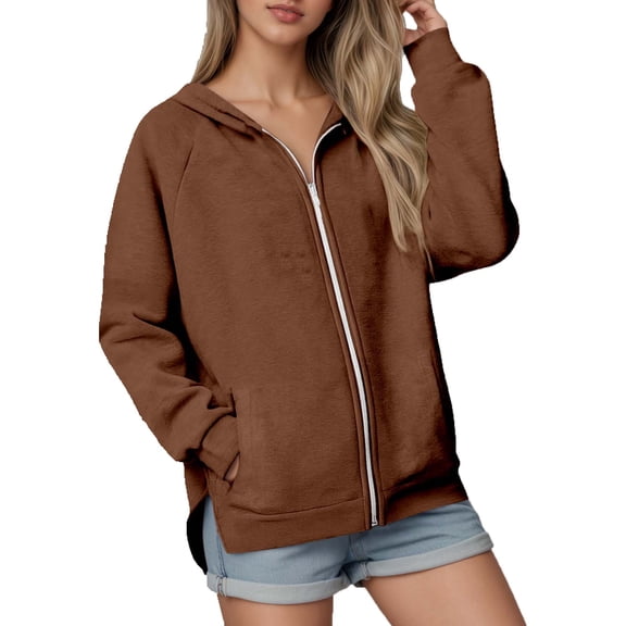 Daznico Casual Long Sleeved Drawstring Hooded Jacket Zipper Hooded Sweatshirt,Sweatshirt for Women,S