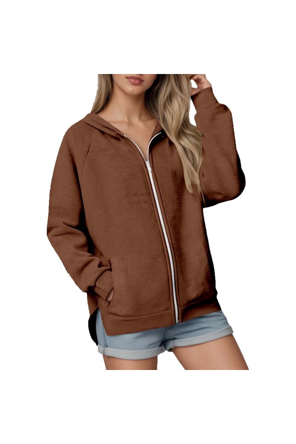 Casual Long Sleeved Drawstring Hooded Jacket Zipper Hooded Sweatshirt,Sweatshirt for Women,S
