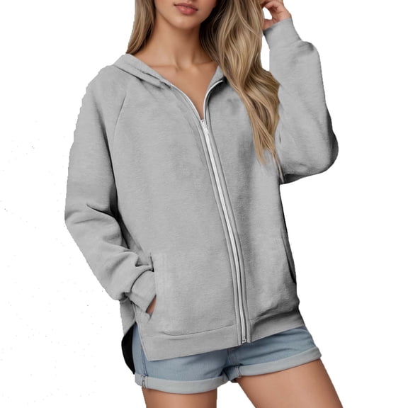 Daznico Casual Long Sleeved Drawstring Hooded Jacket Zipper Hooded Sweatshirt,Sweatshirt for Women,XXL