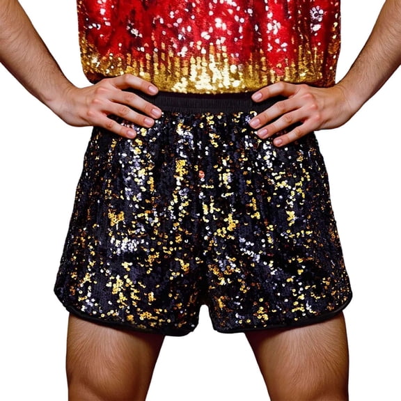 Daznico Casual Shorts with Sparkling Sequins Comfortable Elastic Waistband Breathable Summer Short Pants for Outdoor Sports and Daily Wear,Mardi Gras Clothing,L
