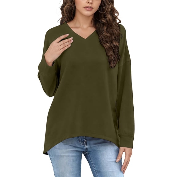 Daznico Casual Solid Color Collar Long Sleeve Top No Hood Sweatshirt Comfortable Plus Size Blouse for Everyday Wear,Sweatshirt for Women,L