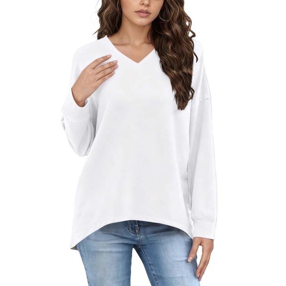 Daznico Casual Solid Color Collar Long Sleeve Top No Hood Sweatshirt Comfortable Plus Size Blouse for Everyday Wear,Sweatshirt for Women,M