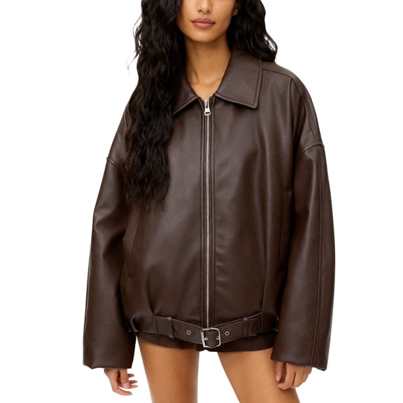 Daznico Casual Solid Color Leather Jacket Outerwear Coat for Daily Streetwear Comfortable Lightweight Versatile,S