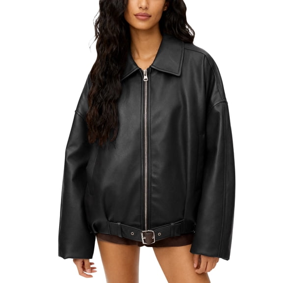 Daznico Casual Solid Color Leather Jacket Outerwear Coat for Daily Streetwear Comfortable Lightweight Versatile,S