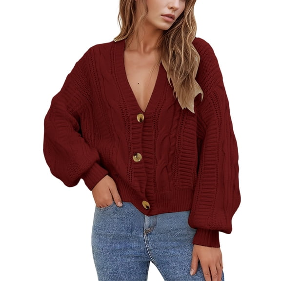 Daznico Casual Winter Cropped Cardigan Sweater Outerwear Style Loose Fit Knit Top,Sweaters for Women,M