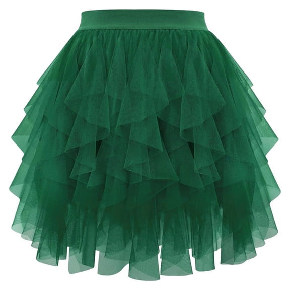 Daznico Chiffon Layered Skirt Flowy Puffy Short Hem Flounce Party Dress Casual Elegant Ruffle Waist High Low Asymmetrical Design for and Daily Wear,Mardi Gras Clothing,Mardi Gras Skirt,S