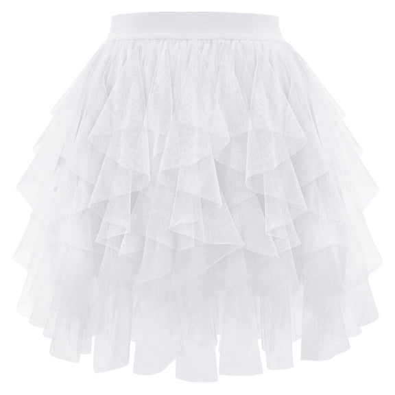 Daznico Chiffon Layered Skirt Flowy Puffy Short Hem Flounce Party Dress Casual Elegant Ruffle Waist High Low Asymmetrical Design for and Daily Wear,Mardi Gras Clothing,Mardi Gras Skirt,S